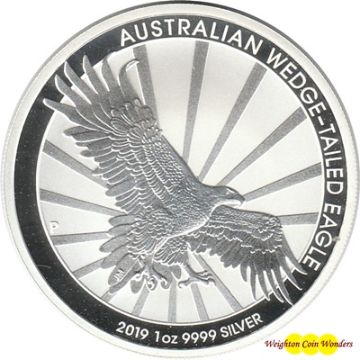 2019 1oz Silver WEDGED TAILED EAGLE - Click Image to Close